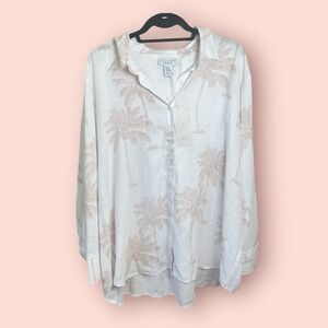 Calypso‎ St Barth Off White Palm Resort Wear Long Sleeve Linen Button Shirt 2X